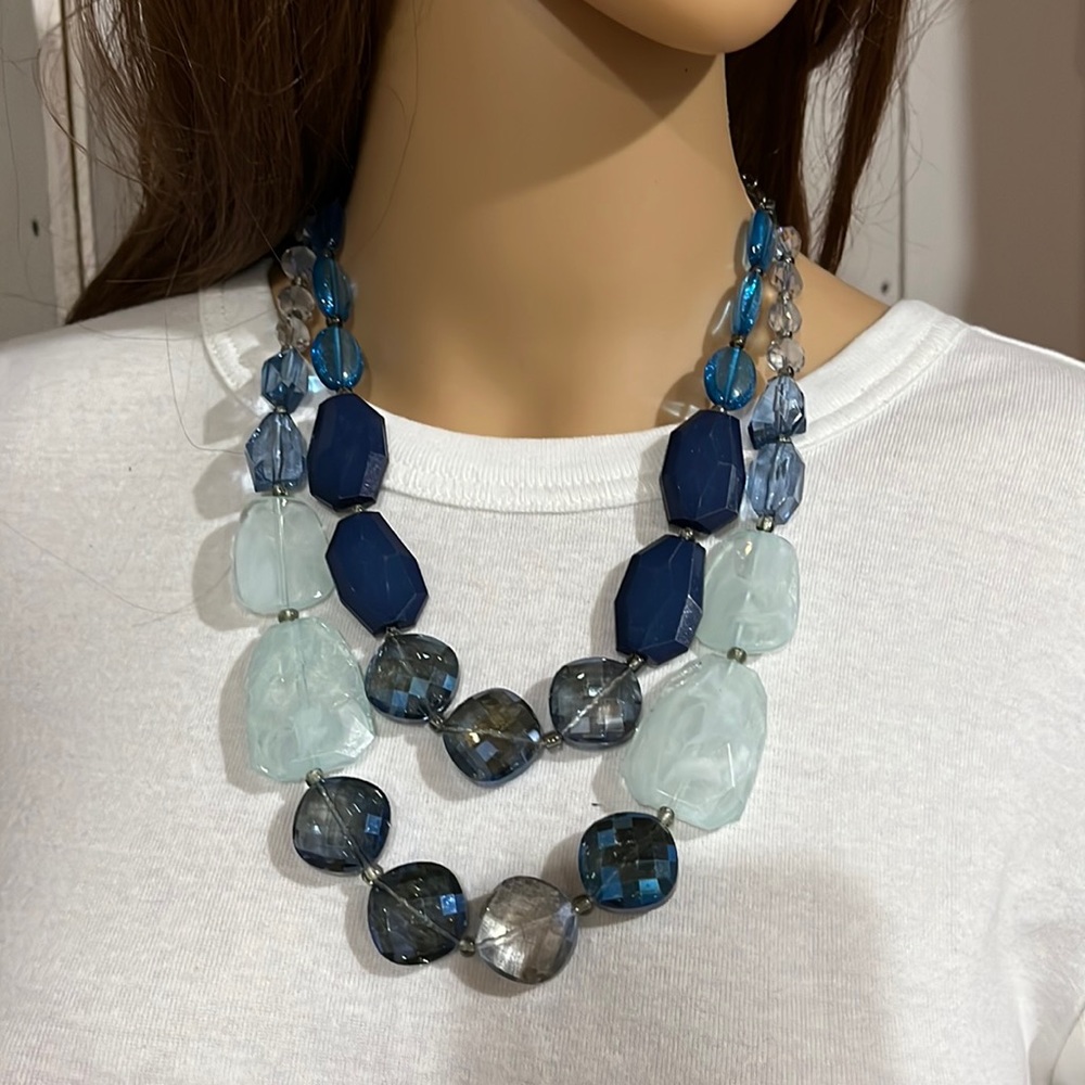 Various shades of blue beaded necklace